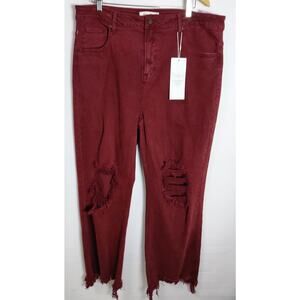 NWT RISEN RDP5265-NX Jeans Distressed Burgundy Solid Denim Women Size 3XL